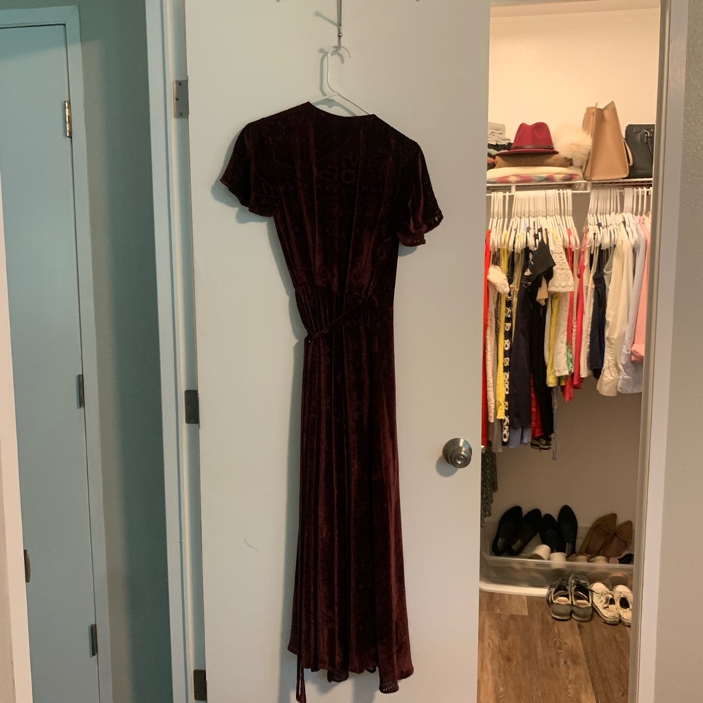 Polo Ralph Lauren burgundy velvet long wrap dress 0